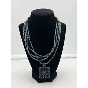 NOS Babylone Paris Multi Strand Necklace Blue Enamel with Glass Stones Signed